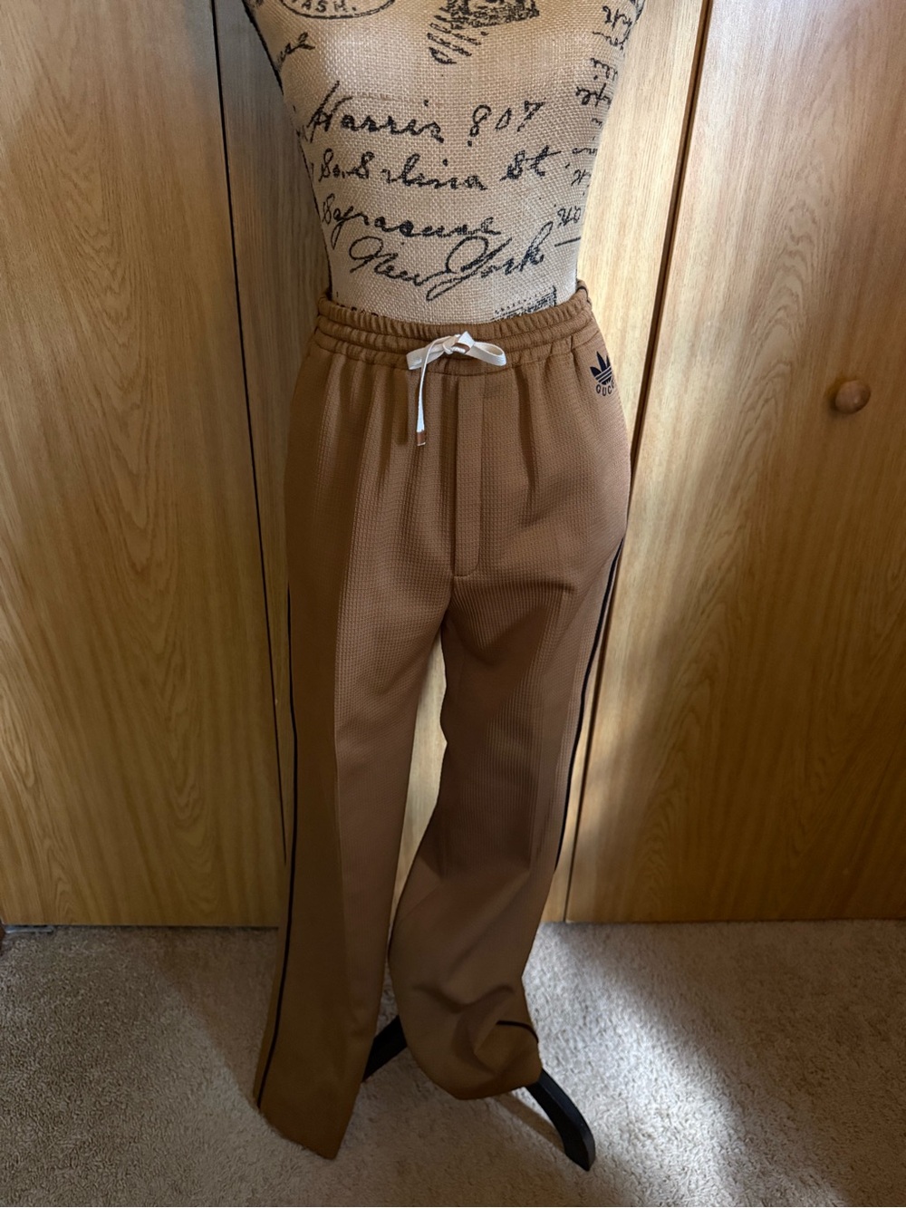 adidas Brown Wide-Leg Track Pants with White Drawcord